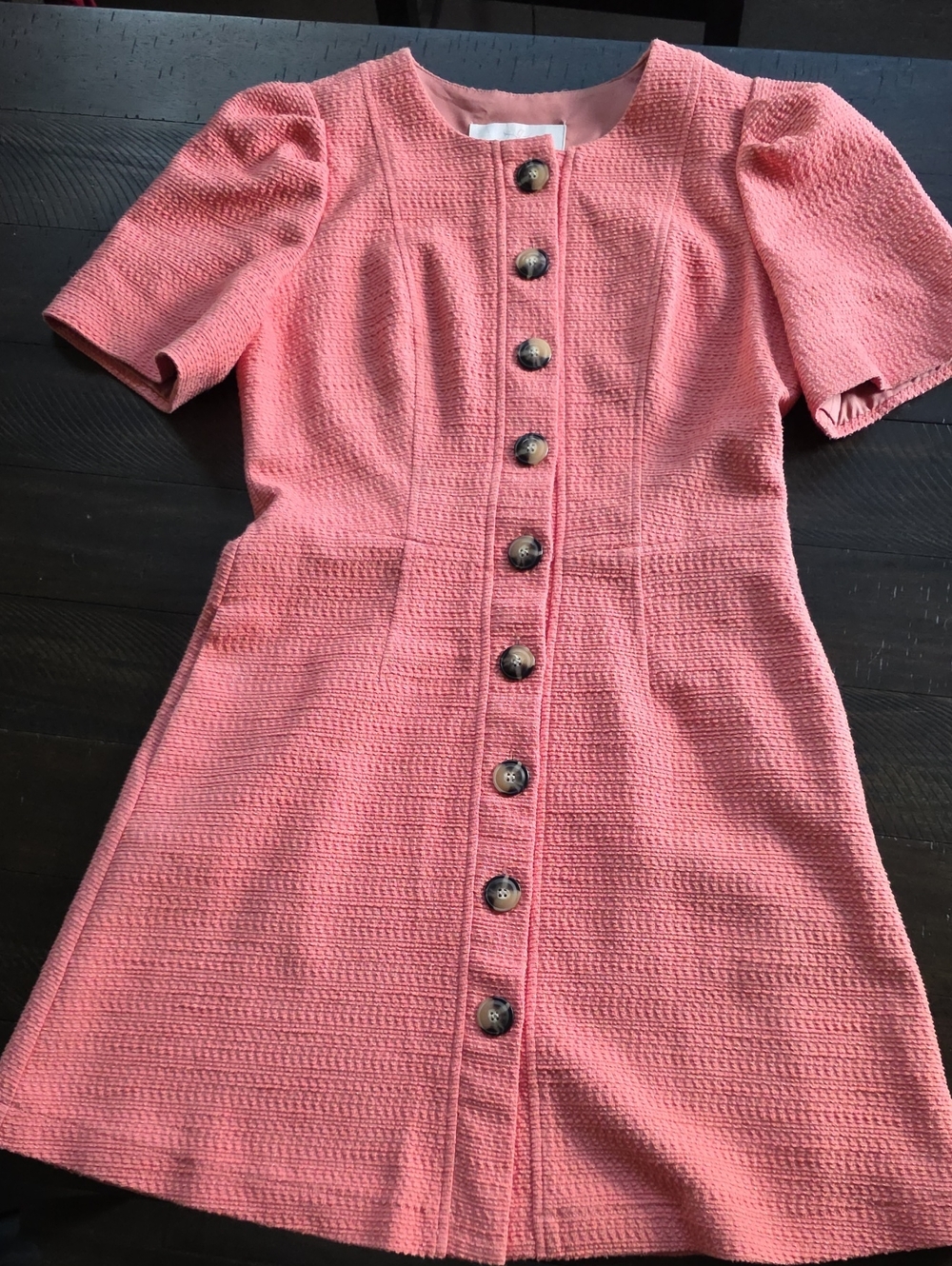 Gal Meets Glam Kathleen Coral Boucle Textured Button-Front A-line Dress Sz 8 - Picture 9 of 14